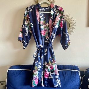Deep Blue Satin Kimono Robe 🪷